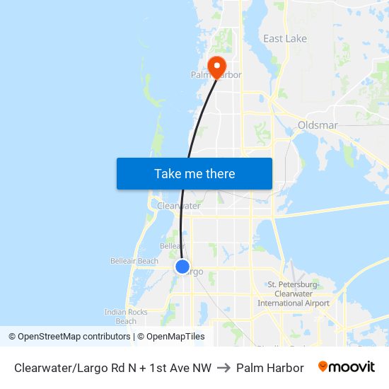 Clearwater/Largo Rd N + 1st Ave NW to Palm Harbor map