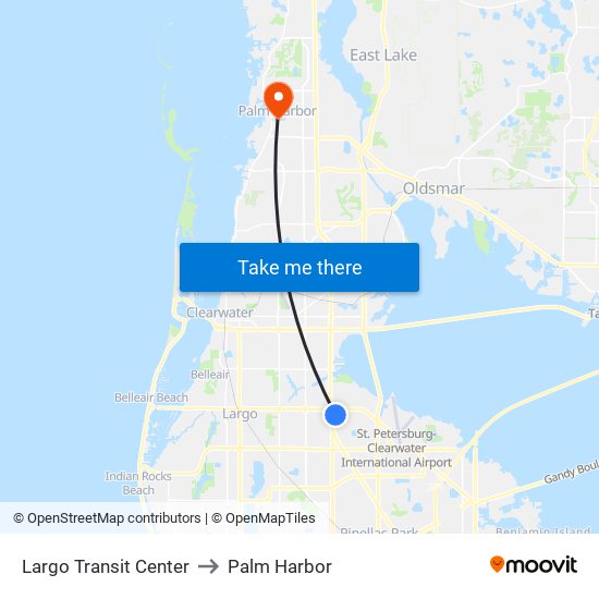 Largo Transit Center to Palm Harbor map