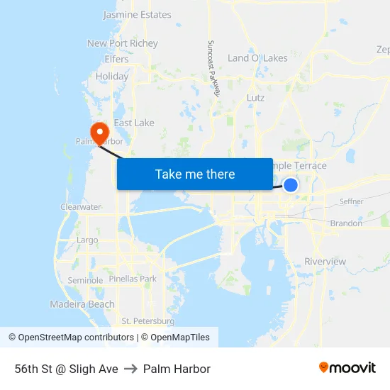 56th St @ Sligh Ave to Palm Harbor map