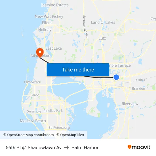 56th St @ Shadowlawn Av to Palm Harbor map