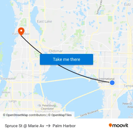 Spruce St @ Marie Av to Palm Harbor map