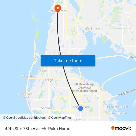 49th St + 78th Ave to Palm Harbor map