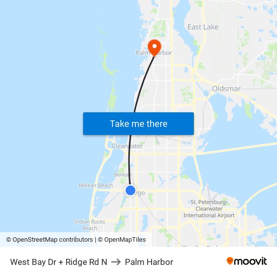 West Bay Dr + Ridge Rd N to Palm Harbor map