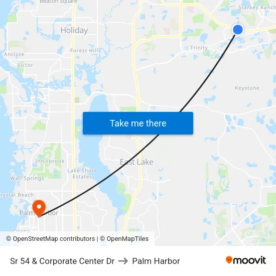 Sr 54 & Corporate Center Dr to Palm Harbor map