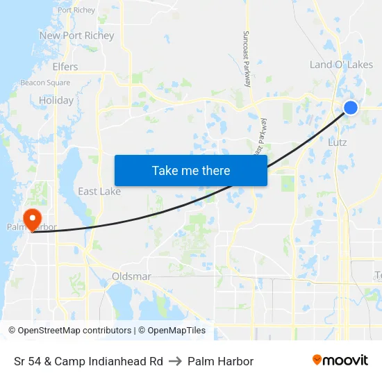 Sr 54 & Camp Indianhead Rd to Palm Harbor map