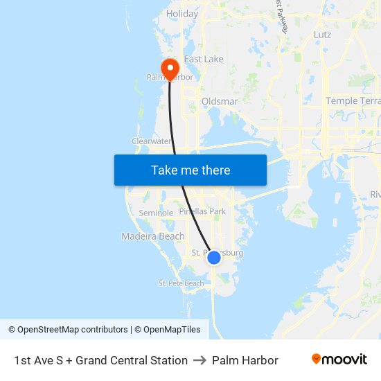 1st Ave S + Grand Central Station to Palm Harbor map