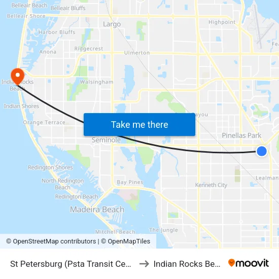 St Petersburg (Psta Transit Center) to Indian Rocks Beach map