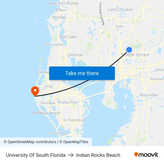University Of South Florida to Indian Rocks Beach map