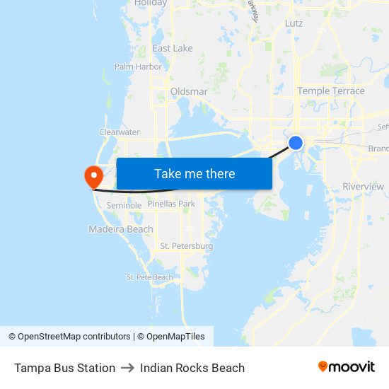 Tampa Bus Station to Indian Rocks Beach map