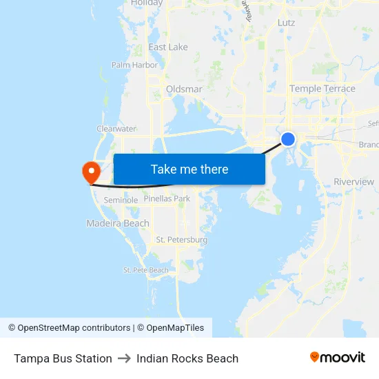 Tampa Bus Station to Indian Rocks Beach map