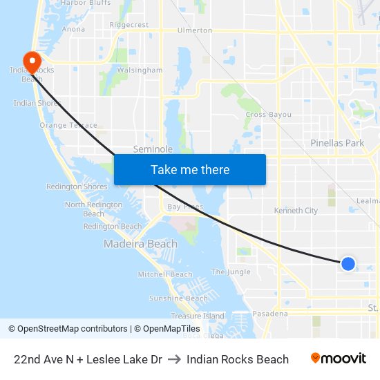 22nd Ave N + Leslee Lake Dr to Indian Rocks Beach map