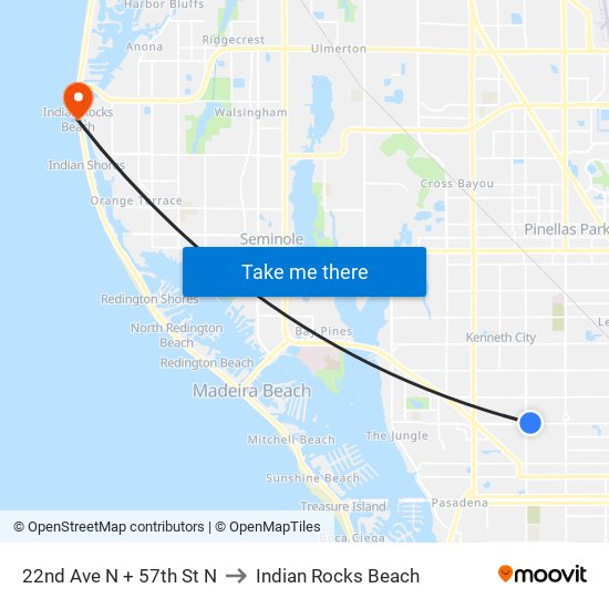 22nd Ave N + 57th St N to Indian Rocks Beach map