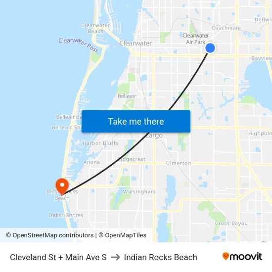 Cleveland St + Main Ave S to Indian Rocks Beach map