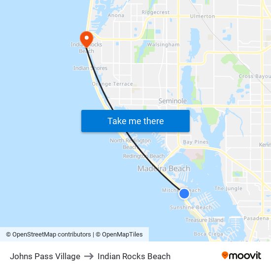 Johns Pass Village to Indian Rocks Beach map