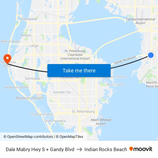 Dale Mabry Hwy S + Gandy Blvd to Indian Rocks Beach map