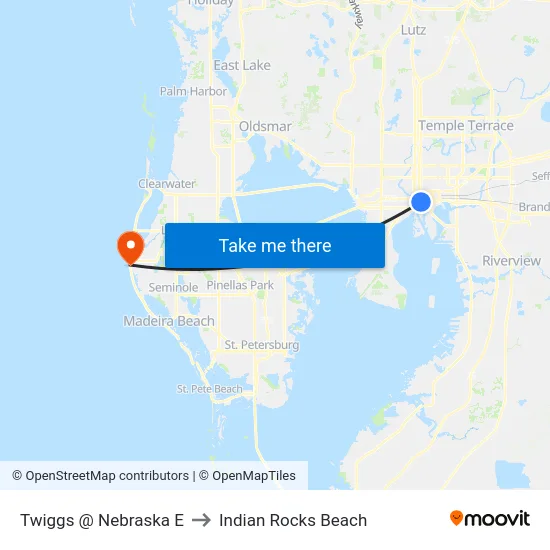 Twiggs @ Nebraska E to Indian Rocks Beach map