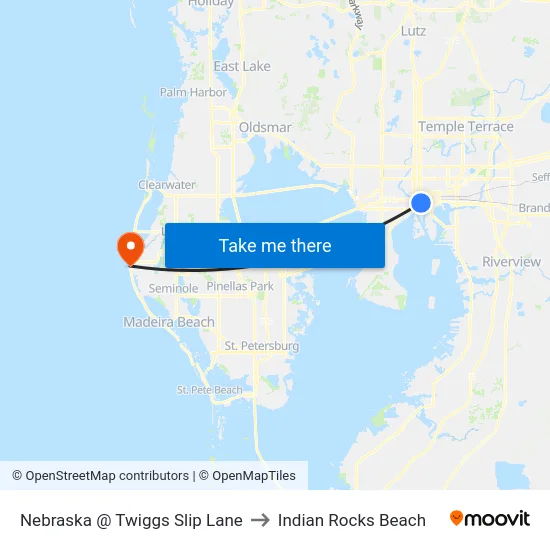 Nebraska @ Twiggs Slip Lane to Indian Rocks Beach map