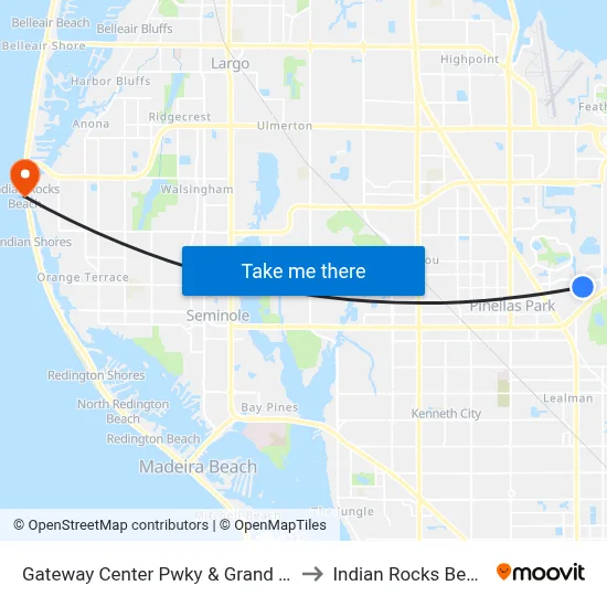 Gateway Center Pwky & Grand Ave to Indian Rocks Beach map