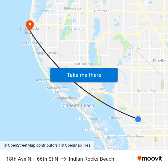 18th Ave N + 66th St N to Indian Rocks Beach map