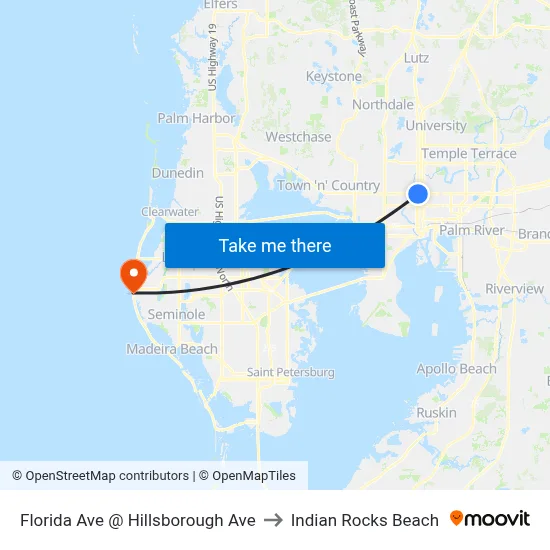 Florida Ave @ Hillsborough Ave to Indian Rocks Beach map
