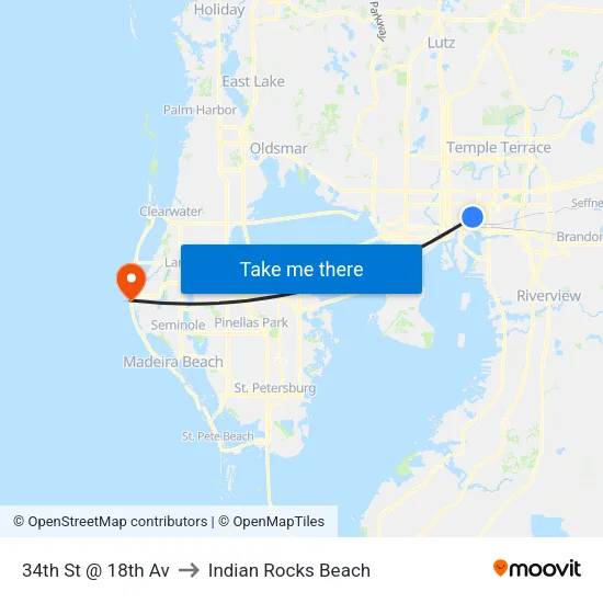 34th St @ 18th Av to Indian Rocks Beach map