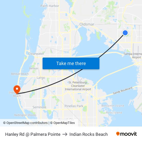 Hanley Rd @ Palmera Pointe to Indian Rocks Beach map