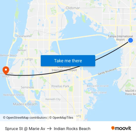 Spruce St @ Marie Av to Indian Rocks Beach map