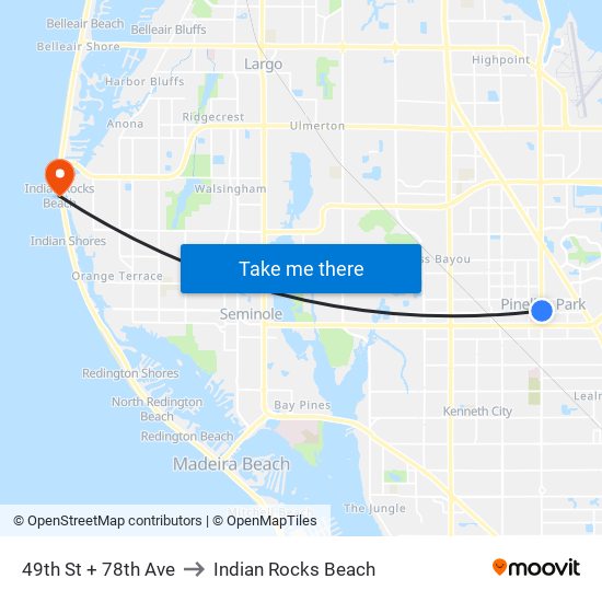 49th St + 78th Ave to Indian Rocks Beach map