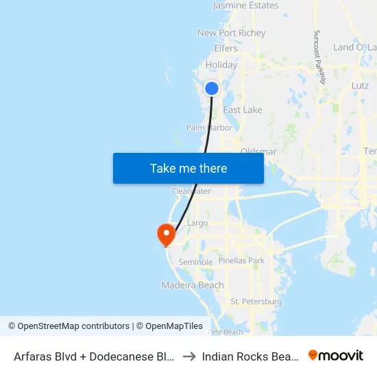 Arfaras Blvd + Dodecanese Blvd to Indian Rocks Beach map
