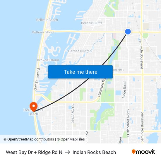 West Bay Dr + Ridge Rd N to Indian Rocks Beach map