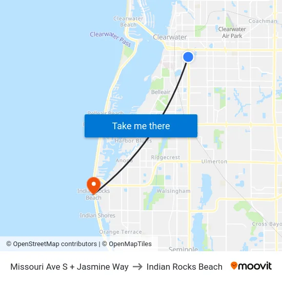 Missouri Ave S + Jasmine Way to Indian Rocks Beach map