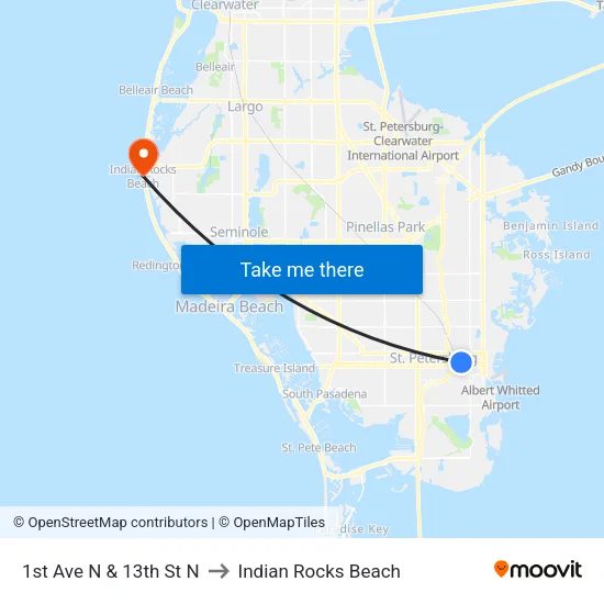 1st Ave N & 13th St N to Indian Rocks Beach map