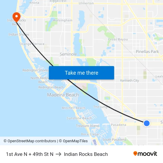 1st Ave N + 49th St N to Indian Rocks Beach map
