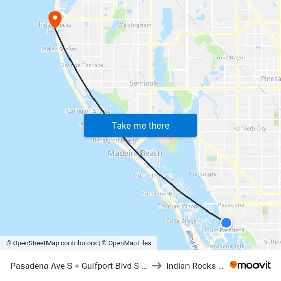 Pasadena Ave S + Gulfport Blvd S + Sunset Dr to Indian Rocks Beach map