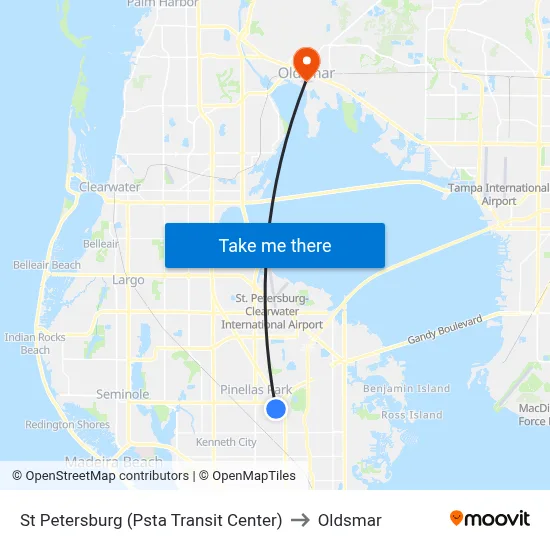 St Petersburg (Psta Transit Center) to Oldsmar map