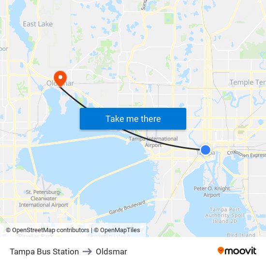 Tampa Bus Station to Oldsmar map