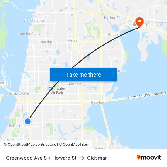 Greenwood Ave S + Howard St to Oldsmar map