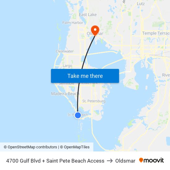 4700 Gulf Blvd + Saint Pete Beach Access to Oldsmar map