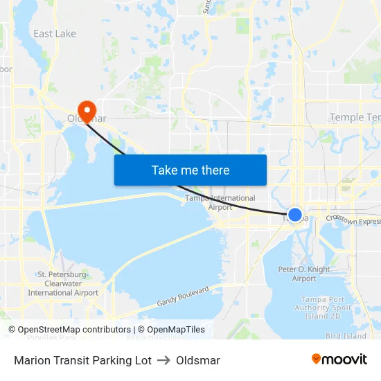 Marion Transit Parking Lot to Oldsmar map