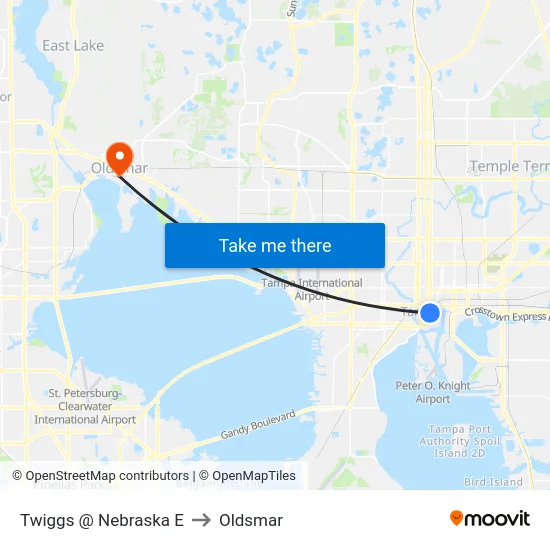 Twiggs @ Nebraska E to Oldsmar map