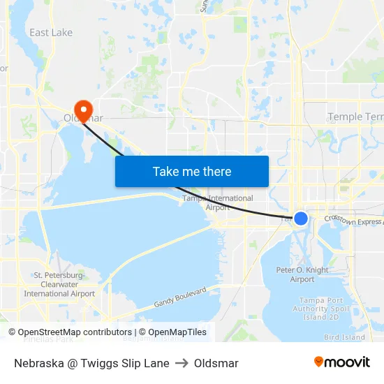 Nebraska @ Twiggs Slip Lane to Oldsmar map
