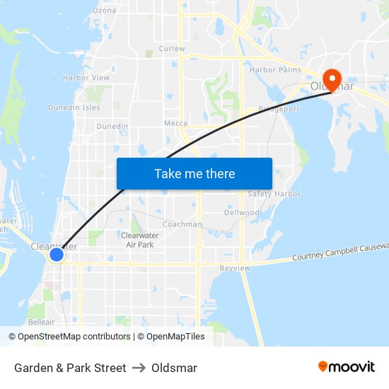 Garden & Park Street to Oldsmar map