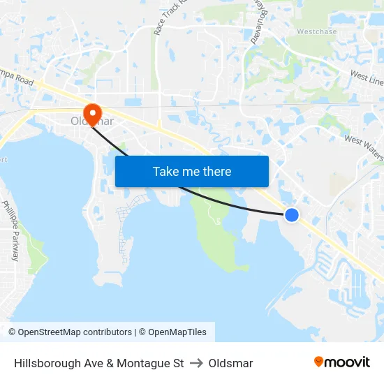 Hillsborough Ave & Montague St to Oldsmar map