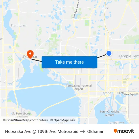 Nebraska Ave @ 109th Ave Metrorapid to Oldsmar map