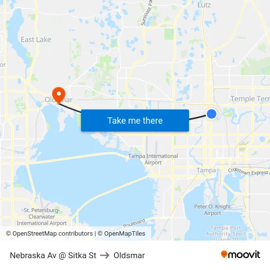 Nebraska Av @ Sitka St to Oldsmar map