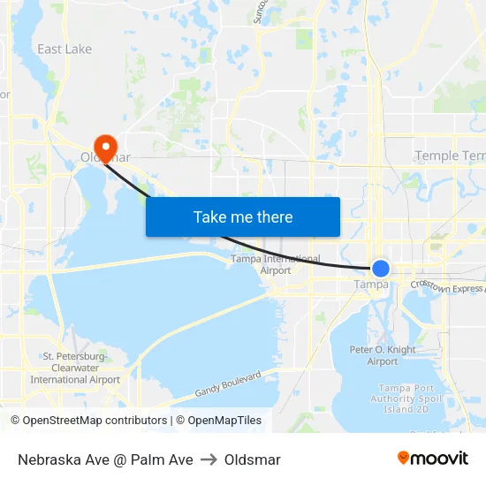 Nebraska Ave @ Palm Ave to Oldsmar map