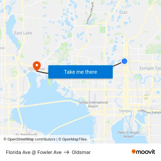 Florida Ave @ Fowler Ave to Oldsmar map