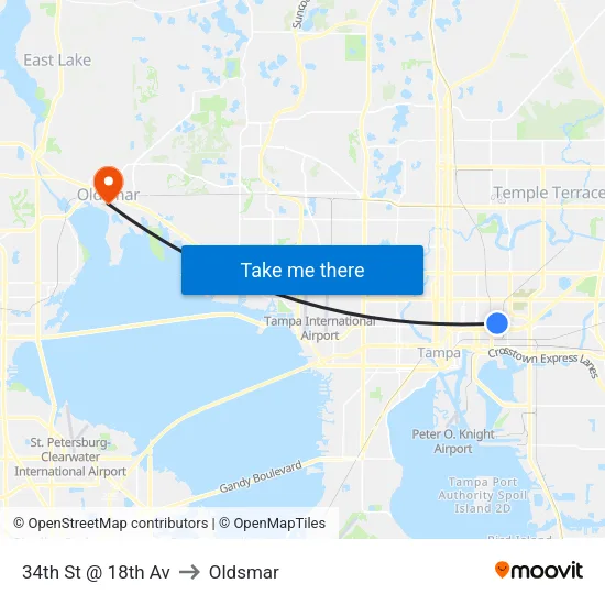 34th St @ 18th Av to Oldsmar map