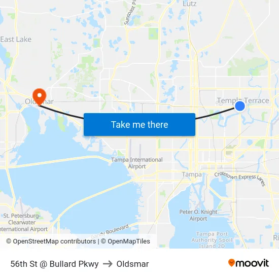56th St @ Bullard Pkwy to Oldsmar map