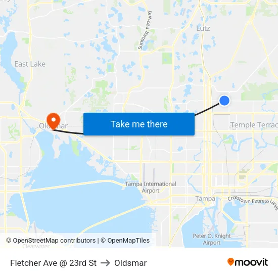 Fletcher Ave @ 23rd St to Oldsmar map